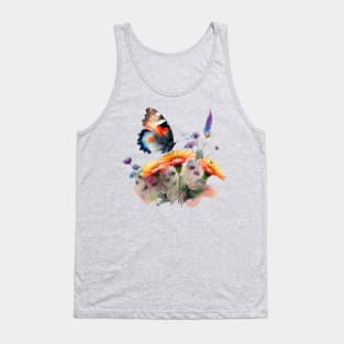 Beautiful Butterfly on Wildflowers - Watercolor Artwork Tank Top